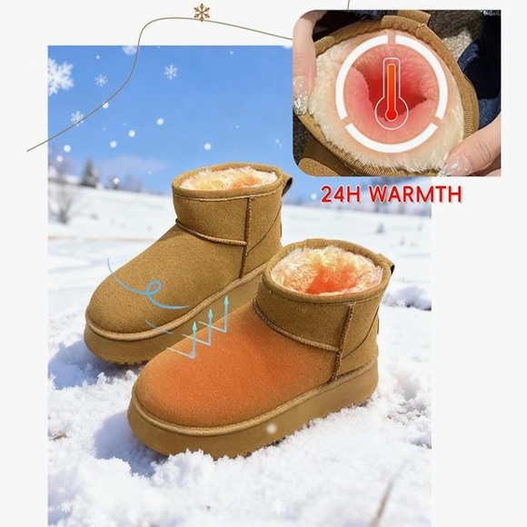 Warm cozy slip on fur lined booties - Picture 4 of 7